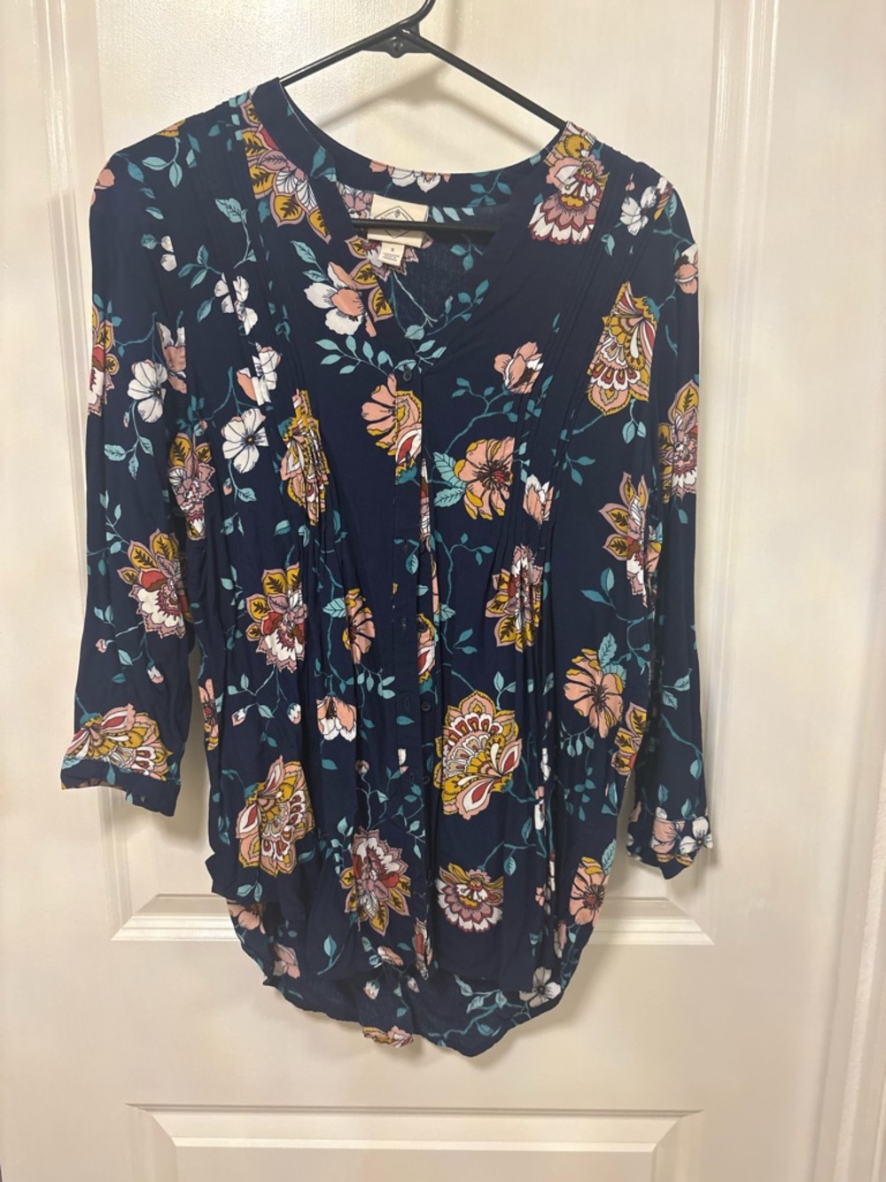 St. John's Bay Navy Floral Tunic with Pink and Teal Accents